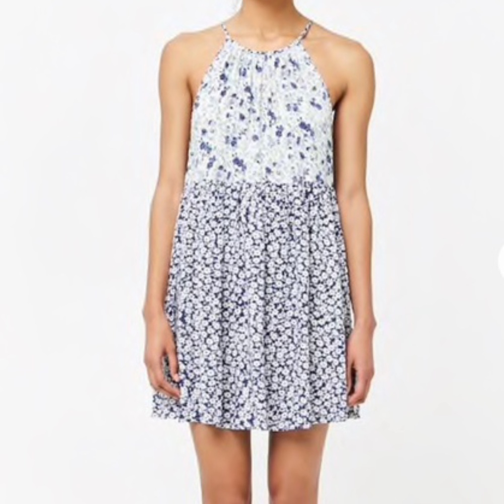 Blue Floral Self-Tie Babydoll Swing Dress